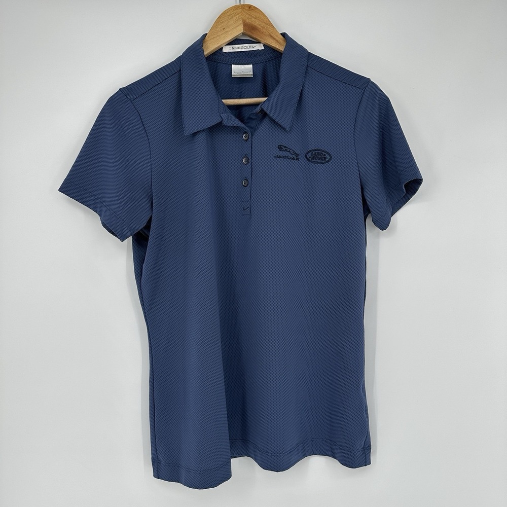 Nike Golf Women's Large Polo Jaguar Land Rover Logo Blue Shirt Textured